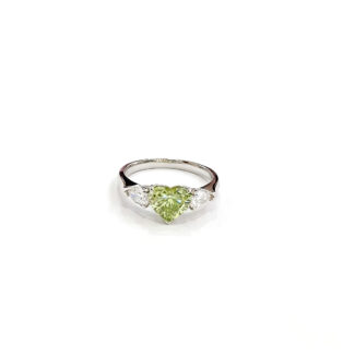 Heart cut lab grown green diamond three stones engagement ring