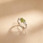Heart cut lab grown green diamond three stones engagement ring
