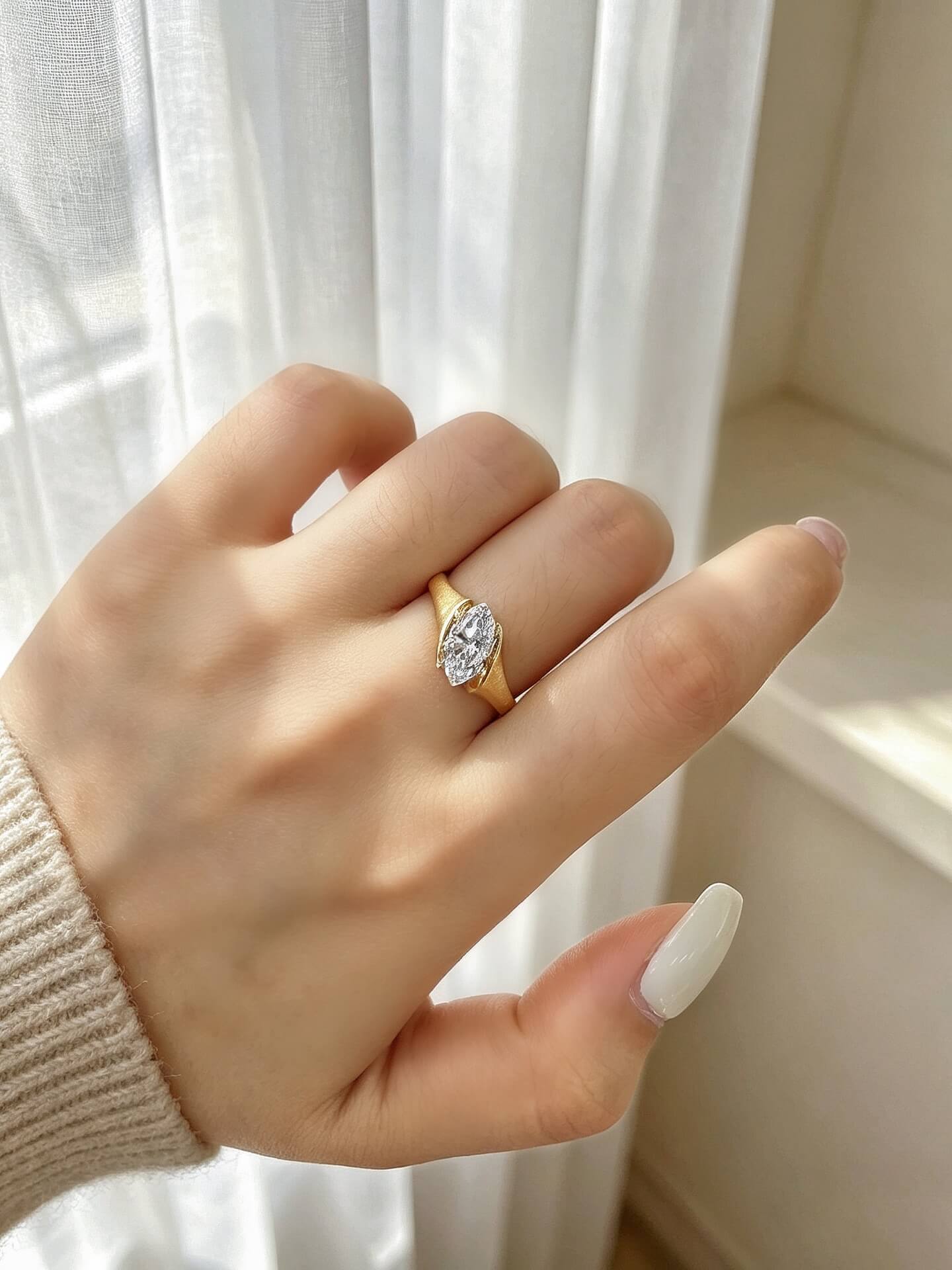Marquise cut lab grown diamond engagement ring 04