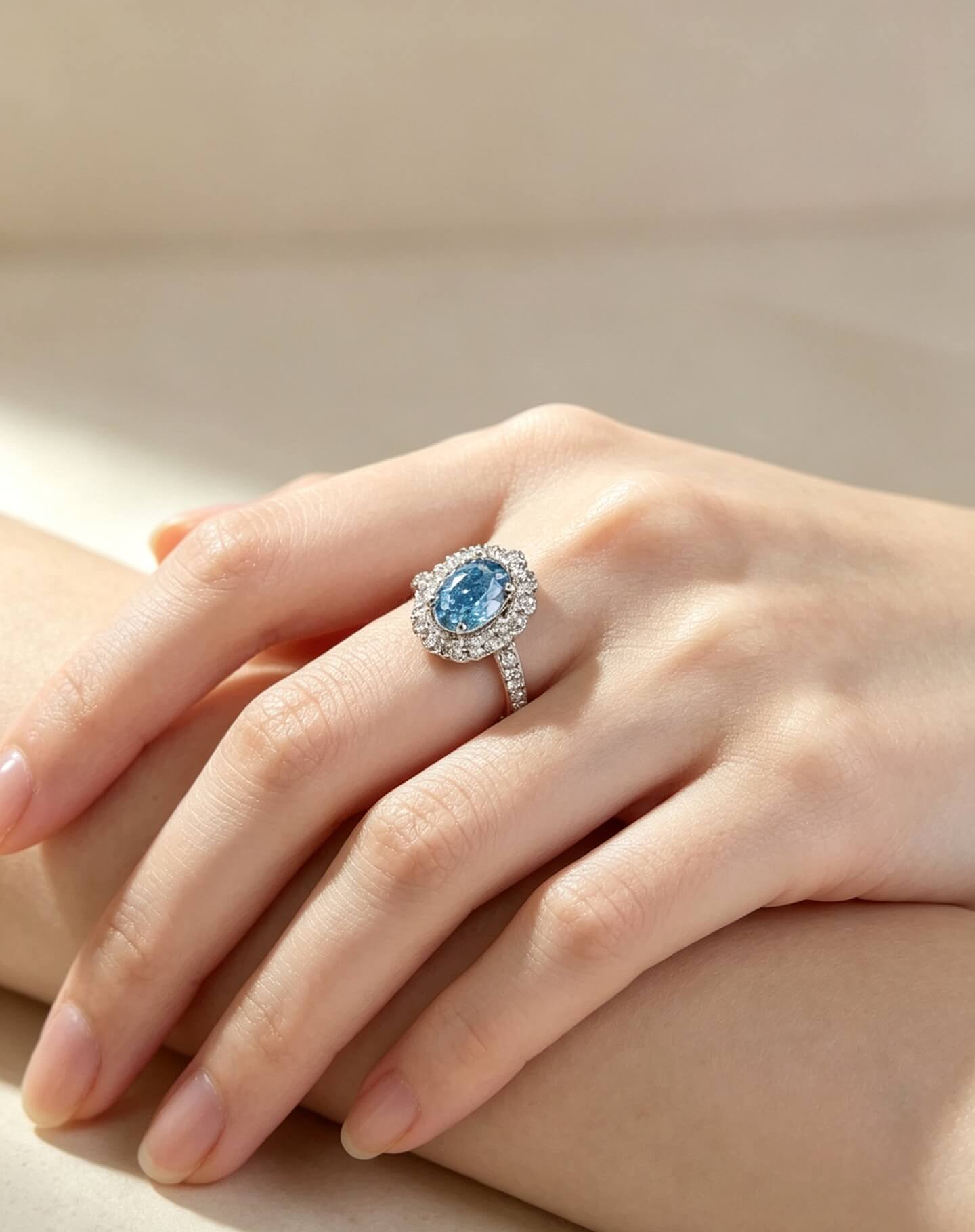 Oval cut lab grown blue diamond engagement ring 02 Oval cut lab grown blue diamond engagement ring 02