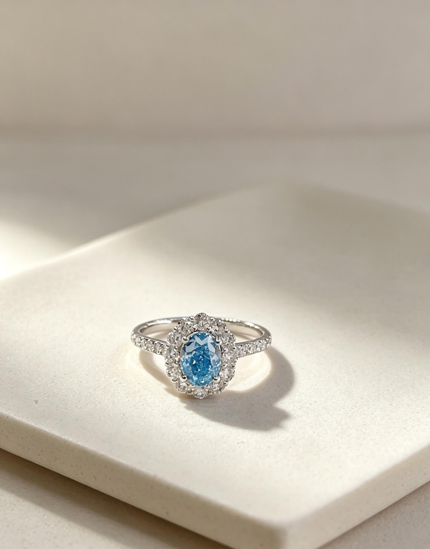 Oval cut lab grown blue diamond engagement ring 02 Oval cut lab grown blue diamond engagement ring 02