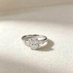 Oval cut lab grown diamond three stones engagement ring