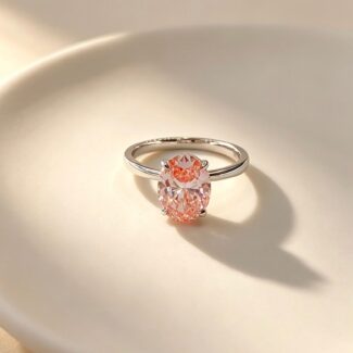 Oval cut lab grown pink diamond engagement ring 01