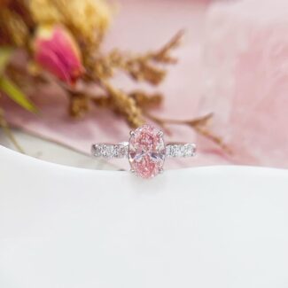 Oval cut lab grown pink diamond engagement ring 02