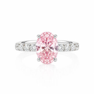 Oval cut lab grown pink diamond engagement ring 02