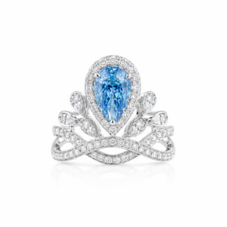 Pear cut lab grown blue diamond engagement ring 01
