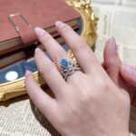 Pear cut lab grown blue diamond engagement ring 01