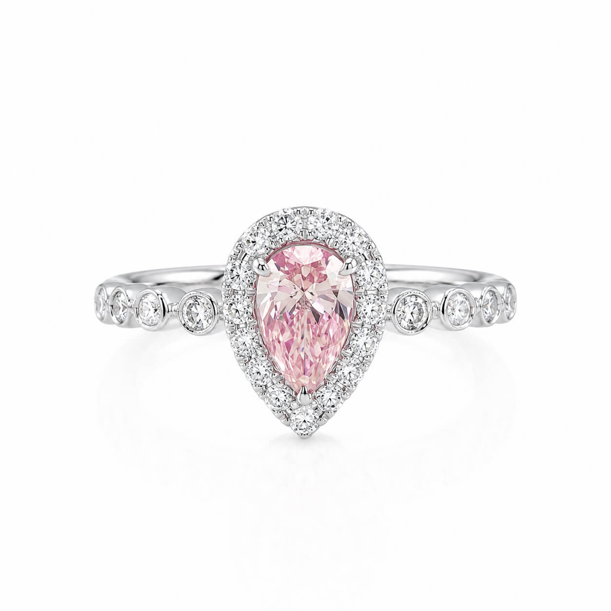 Pear cut lab grown pink diamond engagement ring 01