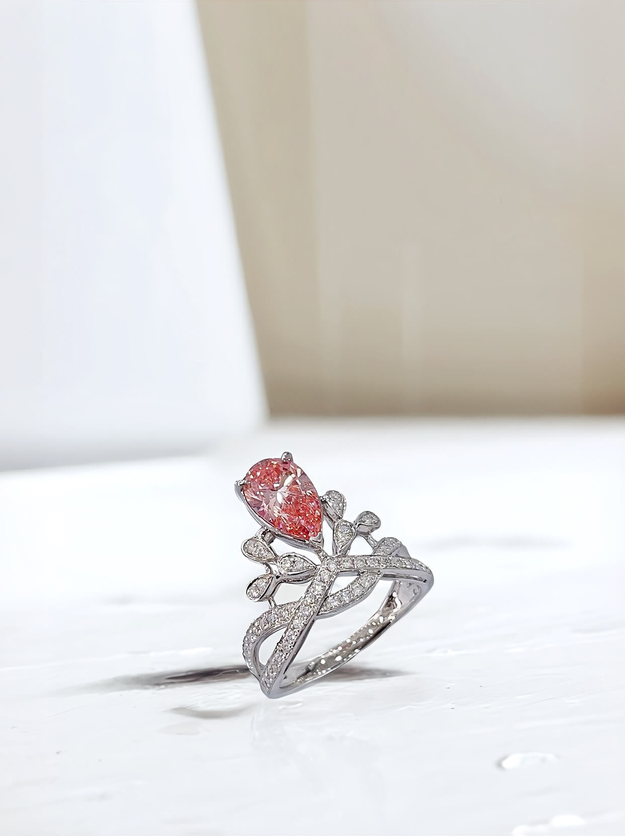 Pear cut lab grown pink diamond engagement ring 03