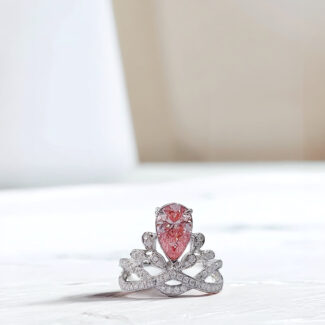 Pear cut lab grown pink diamond engagement ring 03