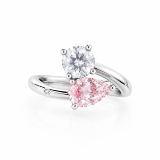Pear cut lab grown pink diamond toi-et-moi engagement ring