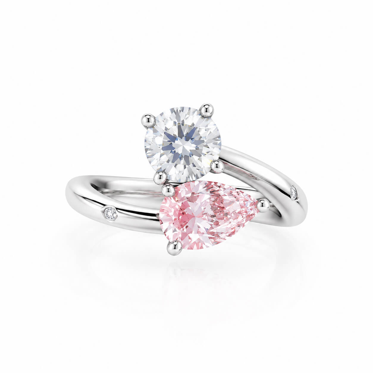 Pear cut lab grown pink diamond toi-et-moi engagement ring