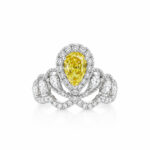 Pear cut lab grown yellow diamond engagement ring 01