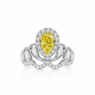 Pear cut lab grown yellow diamond engagement ring 01