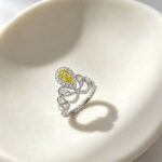 Pear cut lab grown yellow diamond engagement ring 01
