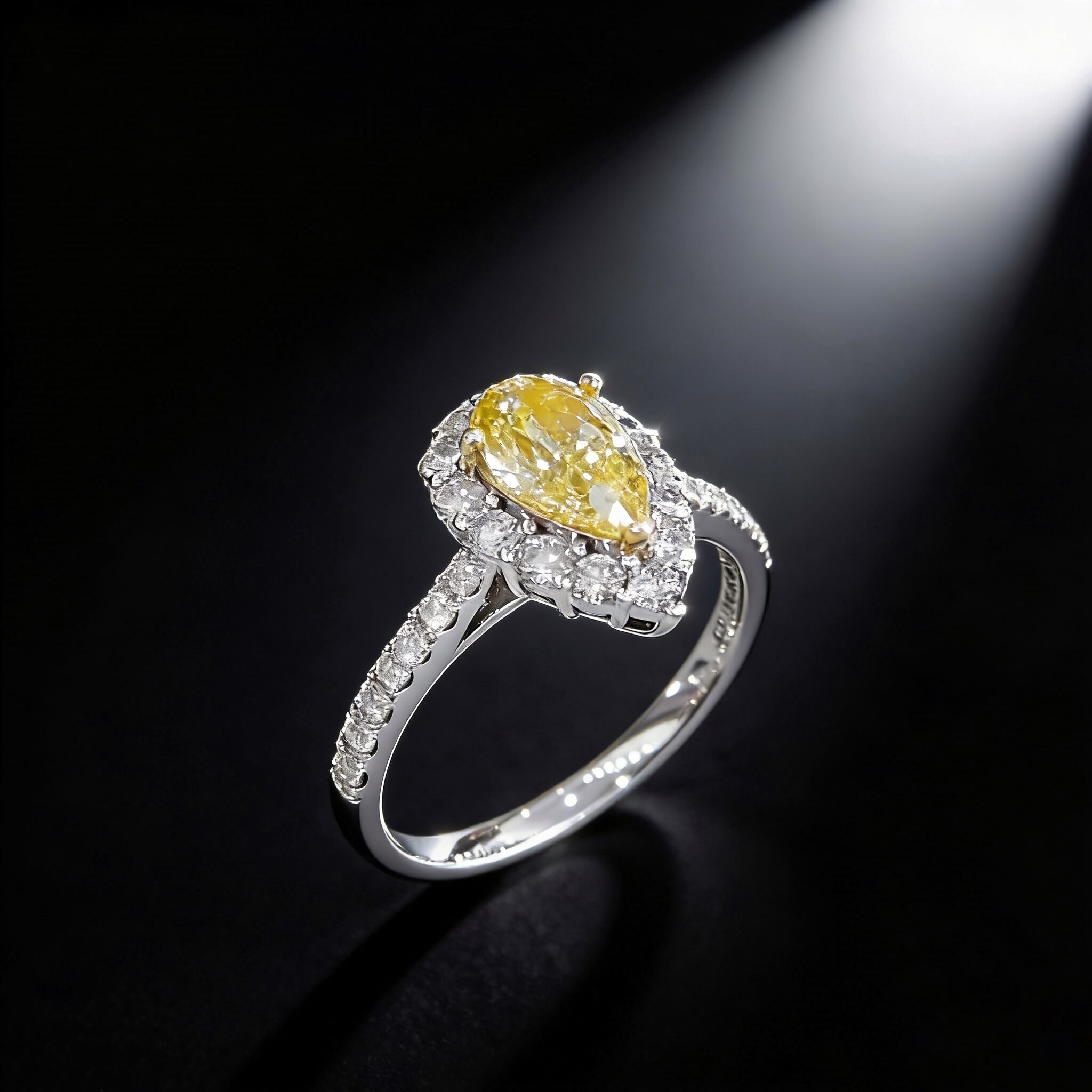 Pear cut lab grown yellow diamond engagement ring 03