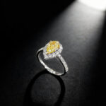 Pear cut lab grown yellow diamond engagement ring 03