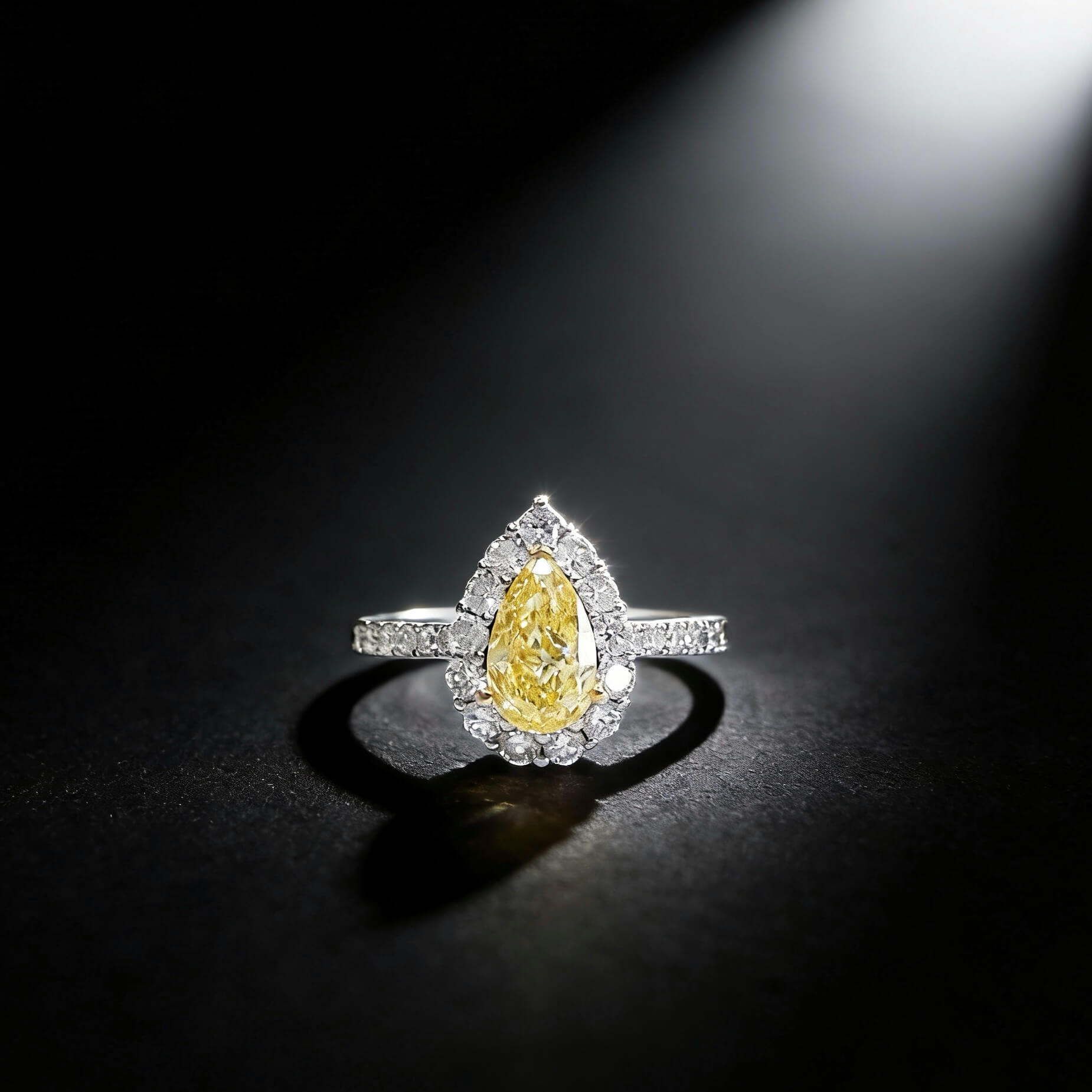 Pear cut lab grown yellow diamond engagement ring 03