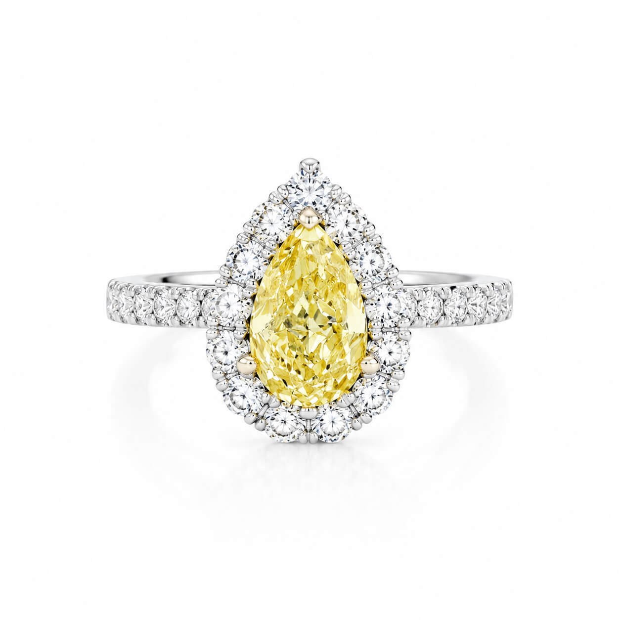 Pear cut lab grown yellow diamond engagement ring 03