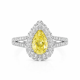 Pear cut lab grown yellow diamond engagement ring 04