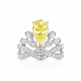 Pear cut lab grown yellow diamond engagement ring 05