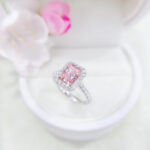 Radiant cut lab grown pink diamond engagement ring 02