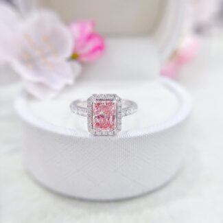 Radiant cut lab grown pink diamond engagement ring 02