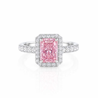 Radiant cut lab grown pink diamond engagement ring 02