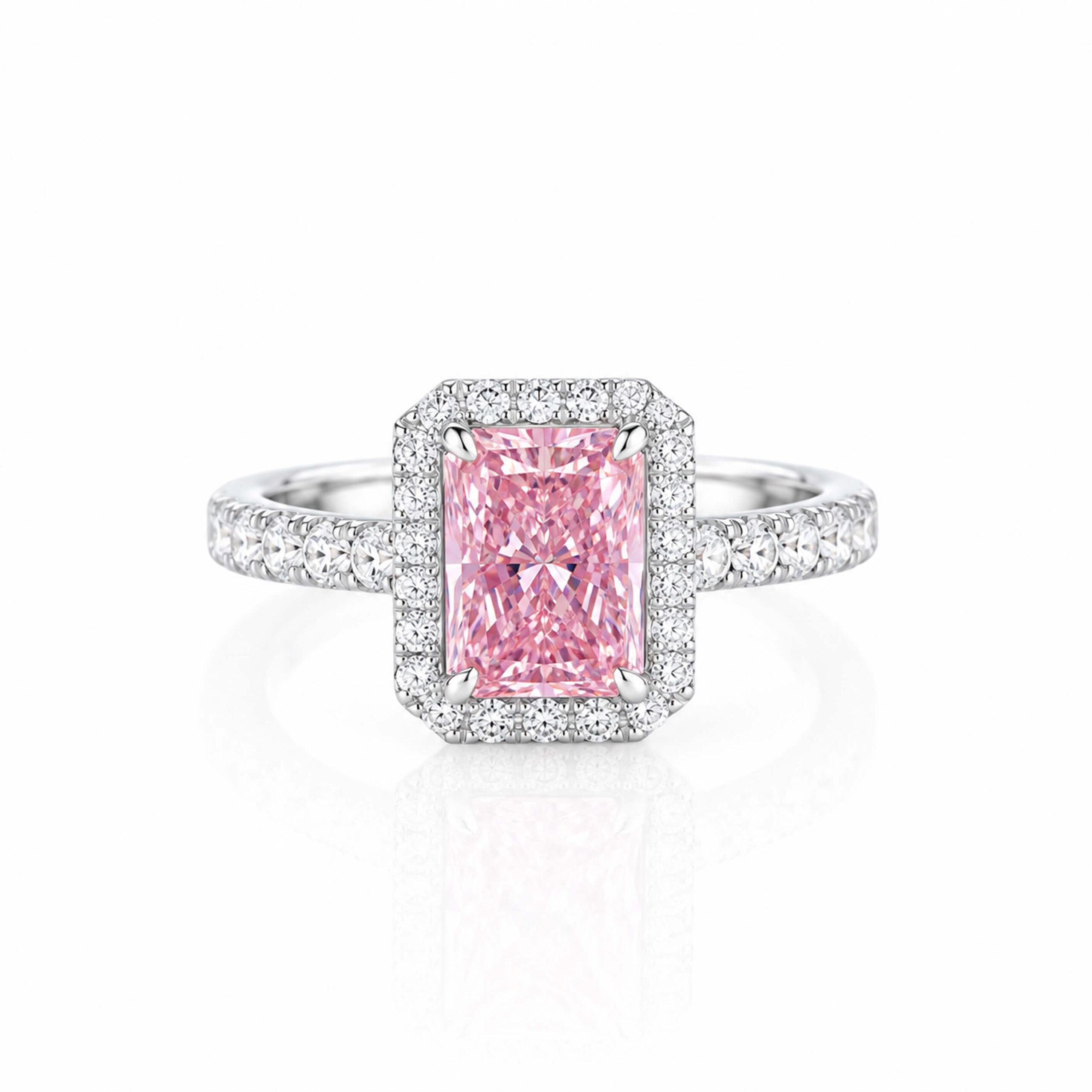 Radiant cut lab grown pink diamond engagement ring 02