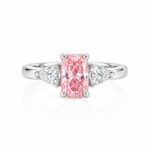 Radiant cut lab grown pink diamond three stones engagement ring 02