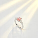 Radiant cut lab grown pink diamond three stones engagement ring 02