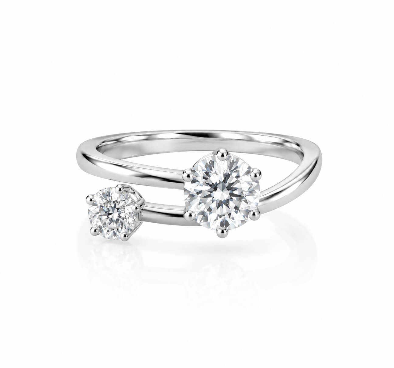 Round cut lab grown diamond toi-et-moi engagement ring